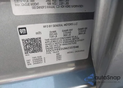 2021 Chevrolet Silverado 1500 4Wd Short Bed Rst from USA, damaged, VIN 1GCUYEED2MZ337046